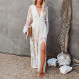 Lilideco 2024 Long White Tunic dress Bikini Cover-ups Sexy Deep V-neck Slip Maxi Dress Summer Clothes Women Swimsuit Cover Up dress