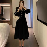 Lilideco Sweet Vintage Black Peter Pan Collar Dresses Autumn New Slim Waist Dress for Women Y2k E-Girl Long Sleeve Vestidos Mujer