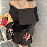 Lilideco Sexy Slash Neck Off Shoulder Dresses 2025 Autumn New Slim Fit Vestidos Mujer Y2k Grunge High Waist A-line Dress for Women