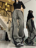 Lilideco Y2K Line Design Pant Women Drawstring Pockets Wide Leg Chic Punk Pants Baggy Striped Sports Sweatpants Parachute Jogger Trousers