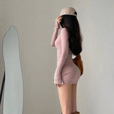 Lilideco Korean Style Skinny Knitted Dress Long Sleeve Women's