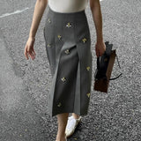 Lilideco Simple Fashion Embroidery Beading Gray Skirt for Women 2025 Spring Autumn New Ruched Skirts Y2k High Waist Faldas Mujer