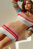 Lilideco Spring Outfits Striped Mini Dress with Knit Hollow Out Detail