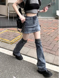 Lilideco 2025 Summer New Slim Fit Lace Up Bodycon Skirts Y2k Grunge High Waist Denim Skirt for Women+ Leg Warmer Two Piece Sets