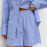 Lilideco Temperament Pure Cotton Striped Street Versatile Set 2024 Summer New Niche Shirt Shorts Two-piece Women's Lapel Casual Set