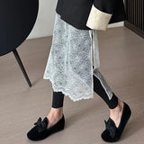 Lilideco See Through Long Skirt Women White Korean Fashion High Waist A-line Sequin Lace Patchwork Sexy Transparent Mesh