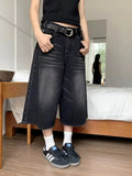 Lilideco 2024 Y2k Retro Women Low Rise Jorts Brushed Black Wash Cropped Baggy Jeans Wide Leg Frayed Denim Short Pants Acubi Fashion