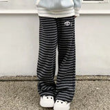 Lilideco Autumn Winter New Thicked Warm Pants Y2k High Waist Loose Wide Leg Pants Panda Embroidery Black Gray Striped Straight Trousers