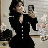 Lilideco Korean Fashion V-nck Long Sleeve Black Knitted Cardigan+ Y2k E-Girl High Waist Ruched Short Skirts 2024 New Two Piece Sets