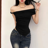 Lilideco Street Fashion Sexy Off Shoulder T-shirt for Women  2024 Summer New Black Tops Mujer Y2k E-Girl Slim Fit Sleeveless Tank Top