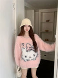 Lilideco Cartoon Cat O-neck Lazy Sweaters Mujer 2024 Autumn Sweet Pink Knitted Pullover Y2k E-Girl Waterproof Mink Tops Women