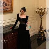 Lilideco Pretty A Line Square Neckline Long Sleeves Black Velvet Prom Dresses Birthday Outfits Evening Gown SD804