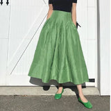 Lilideco 2025 French Elegant Retro Green Umbrella Skirt Y2k Temperament High Waisted Slimming Puffed  for Women Pleated