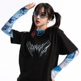 Lilideco Cyberpunk Ice Silk Sun Protection Mesh T-shirt for Women 2024 Summer New Blue Tie Dye Tee Shirt Y2k E-Girl Long Sleeve Tops