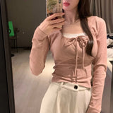 Lilideco Autumn Winter New Square Collar Bottoming Tops Mujer Y2k Slim Fit All-match Tee Shirt Long Sleeve Knitted T-shirt for Women