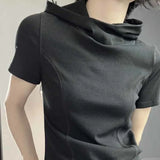 Lilideco simple fashion short sleeve Hoodied t-shirts 2024 summer new tops women y2k Grunge slim fit patchwork black tee shirt