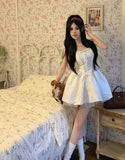 Lilideco 2025 Spring New White Strap Dresses Holiday Princess Slim Waist Dress for Women Y2k Fairycore Lace A-line Vestidos Mujer