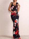 Lilideco Sexy Spaghetti Strap Female Slim Party Dress Summer Sleeveless Pile Collar Maxi Dress Women Floral Print Sheath Backless Dress