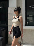 Lilideco 2024 traf Contrast Trims Knitted Tank Top BLACK White Summer Slim Elastic official women's clothing