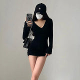 Lilideco Korean Style Skinny Knitted Dress Long Sleeve Women's