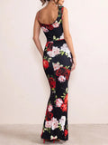 Lilideco Sexy Spaghetti Strap Female Slim Party Dress Summer Sleeveless Pile Collar Maxi Dress Women Floral Print Sheath Backless Dress