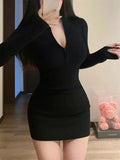 Lilideco Long Sleeve Bodycon Mini Dress Women Y2K