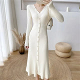 Lilideco Korean Chic Elegant Knitted Midi Dress for Women