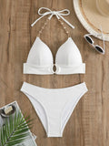 Lilideco 2024 Chain Linked Cut Out Halter Bikini Sexy Swimsuit Women White Swimwear Female Bathers Bathing Swimming Swim Suit Beachwear