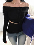 Lilideco Korean Fashion Slim Waist Hollow Out T-shirts Sexy Off Shoulder Halter Tops Women Y2k E-Girl Long Sleeve Pink Tee Shirt