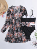 Lilideco 2024 New 3 Pieces Set High Waist Bikini Women Swimsuit&Kimono Bandeau Swimwear Sexy Cover Ups Floral Beachwear Bathing Suit