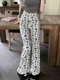 Lilideco Casual Wide Leg Pants American Vintage Cat Dog Overall Print Sweatpants Women Y2k Loose High Waist Summer Trousers Fashion