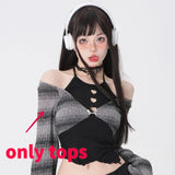 Lilideco Fake Two Piece Off Shoulder Striped Long Sleeve Tops Women+ Y2k High Waist Ruched Skirts Early Autumn New   Sets