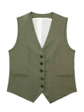 Lilideco 2024  Chic Vest Tops Green Sleeveles Outerwear Front Button Waistcoat official women's clothing