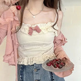 Lilideco Kawaii Candy Color Crop Top Women Japanese Lolita Sweet Tank  Boe Ruffle Short Tee Shirt All Match Cute s 2024