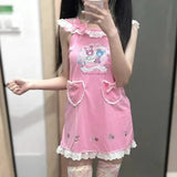 Lilideco Pink Sweet Lolita Style Dress Women Bow Rabbit Bear Print Kawaii Party Mini es Female Korean Fashion Princess  Summer