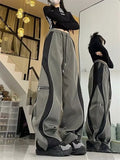 Lilideco Y2K Line Design Pant Women Drawstring Pockets Wide Leg Chic Punk Pants Baggy Striped Sports Sweatpants Parachute Jogger Trousers