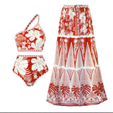 Lilideco 2024 New 3PC Print Retro Swimwear Push Up Playa Women's Swimsuit One Piece Bodysuit Patchwork Bathing Suit Pads Female Set