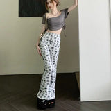 Lilideco Casual Wide Leg Pants American Vintage Cat Dog Overall Print Sweatpants Women Y2k Loose High Waist Summer Trousers Fashion