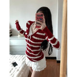 Lilideco Sweet Striped V-neck Fried Dough Twists Sweaters Mujer+ Lace Up Vest for Women+ High Waist  Ruched Skirts Three Piece Sets