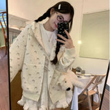 Lilideco Casual Sweet Floral Print Hooded Sweatshirts Early Autumn New Loose Cardigan Coat Women Y2k Long Sleeve Zipper Tops Mujer