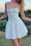 Lilideco Spring Outfits Homecoming Dress  Pleated Slim Fit A-Line Mini Dress with Spaghetti Straps