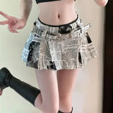 Lilideco American Printed Pleated Skirts 2024 Autumn New Low Waisted A-line Skirt for Women Y2k Grunge Faldas Mujer Newspaper