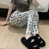 Lilideco Casual Wide Leg Pants American Vintage Cat Dog Overall Print Sweatpants Women Y2k Loose High Waist Summer Trousers Fashion