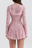 Lilideco Spring Outfits Homecoming Dress  A-Line Mini Dress with O-Neck, High Waist, Long Sleeves, and Lace-Up Detail