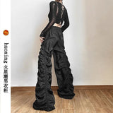 Lilideco Y2K Vintage Folds Wide Leg Trousers Women Diablo Style High Waist Drawstring Full Pants Unisex Bf Baggy Casual