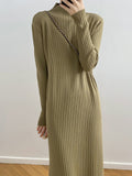 Lilideco Long Sleeves Loose Fringed Solid Color Mock Neck Midi Dresses Sweater Dresses