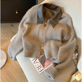 Lilideco valentines day outfits Chic Knitted Cardigan Women PU Collar Long Sleeve Female Loose Sweater  Autumn New Korean Zipper Lady Tops New In Coats Y2K