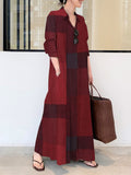 Lilideco Long Sleeves Loose Plaid Pockets Lapel Maxi Dresses Shirt Dress