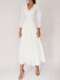 Lilideco White retro V-neck long sleeve dress