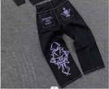 Lilideco Streetwear American Jeans Y2K Pants Harajuku Gothic Hip Hop Letter Graphic Print Baggy Jeans Black Pants Women Wide Leg Trousers